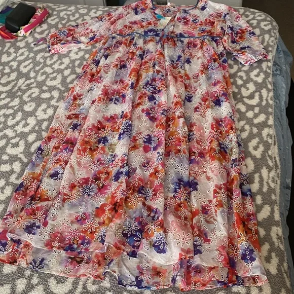 JOHNNY WAS SUMMER DAYS EYELET TIERED MIDI DRESS 
Multi color size large - Picture 9 of 9